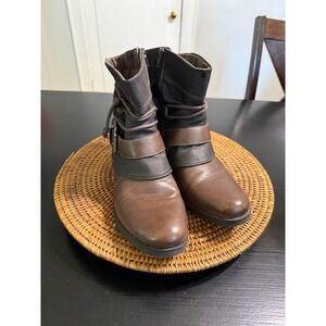 Earth Origins Nikko Brown Grey Ankle Boots Buckle Strap Size 10M 2018F YLE8